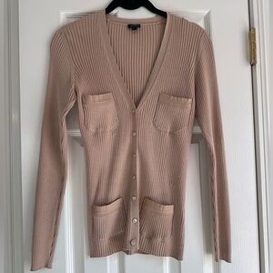 Joseph Beige Ribbed Front Pocket Cardigan Size L - has pilling fits more size M